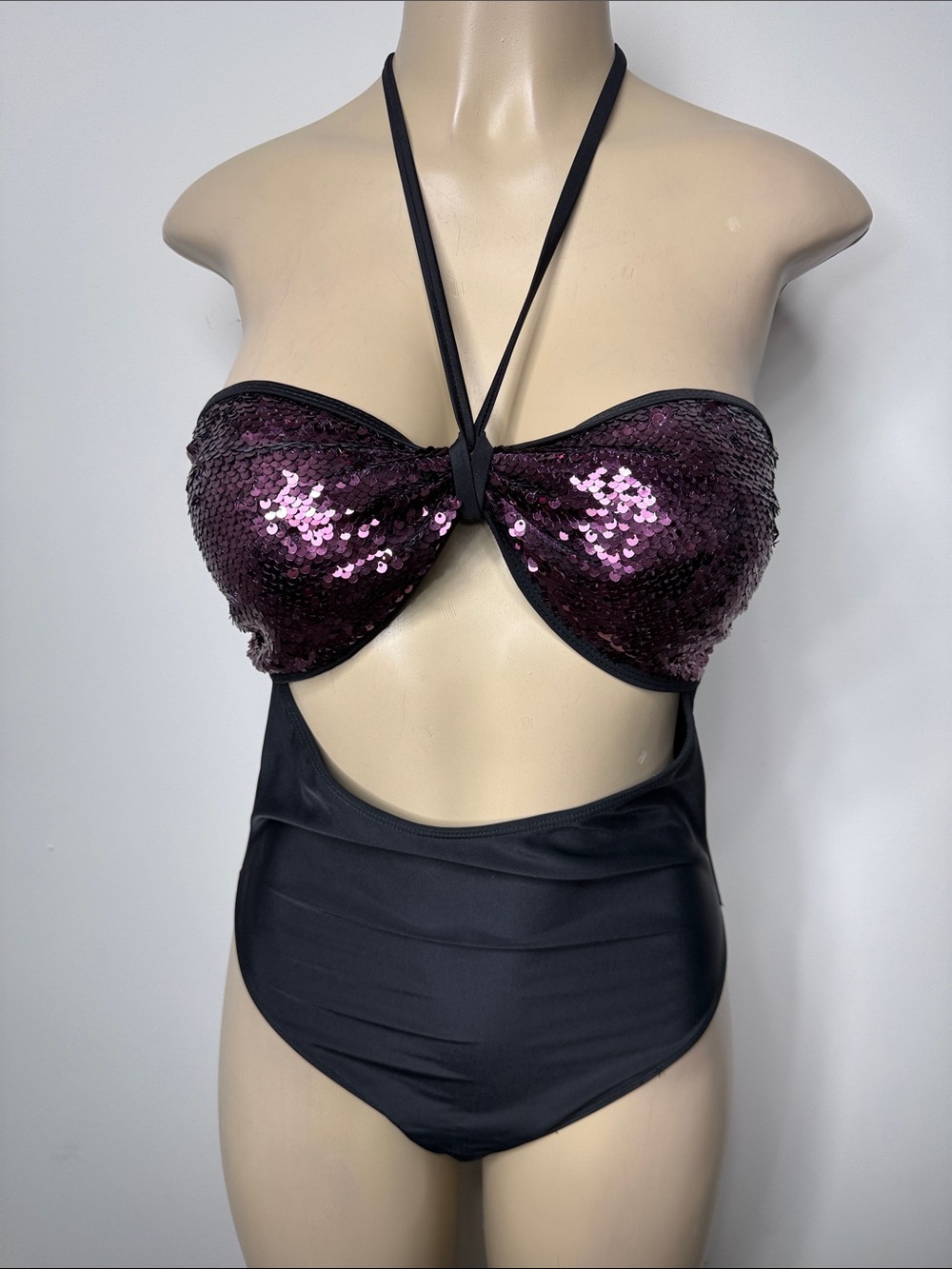 Sequined Purple & Black One-Piece Swimsuit - Women Swim